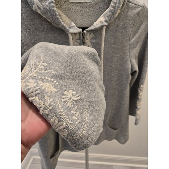 Newbury Kustom Gray Floral Embroidered Zip Up Hoodie Sweatshirt Cottagecore Boho - Picture 4 of 12